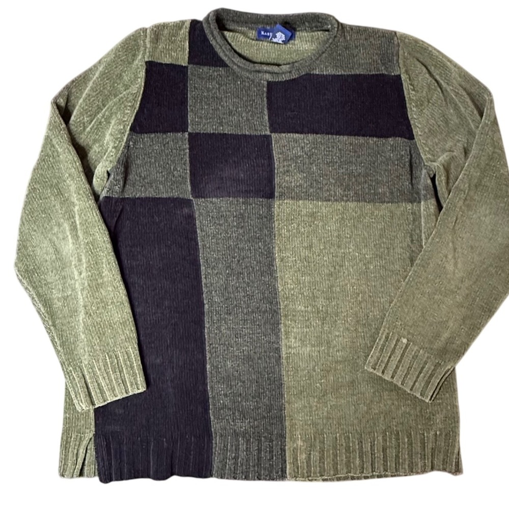 Karen Scott Pullover Sweater Checkerboard Olive Green Acrylic Size‎ M
